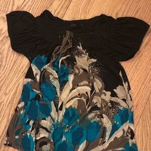 Style & Co. Black and Teal Floral Blouse